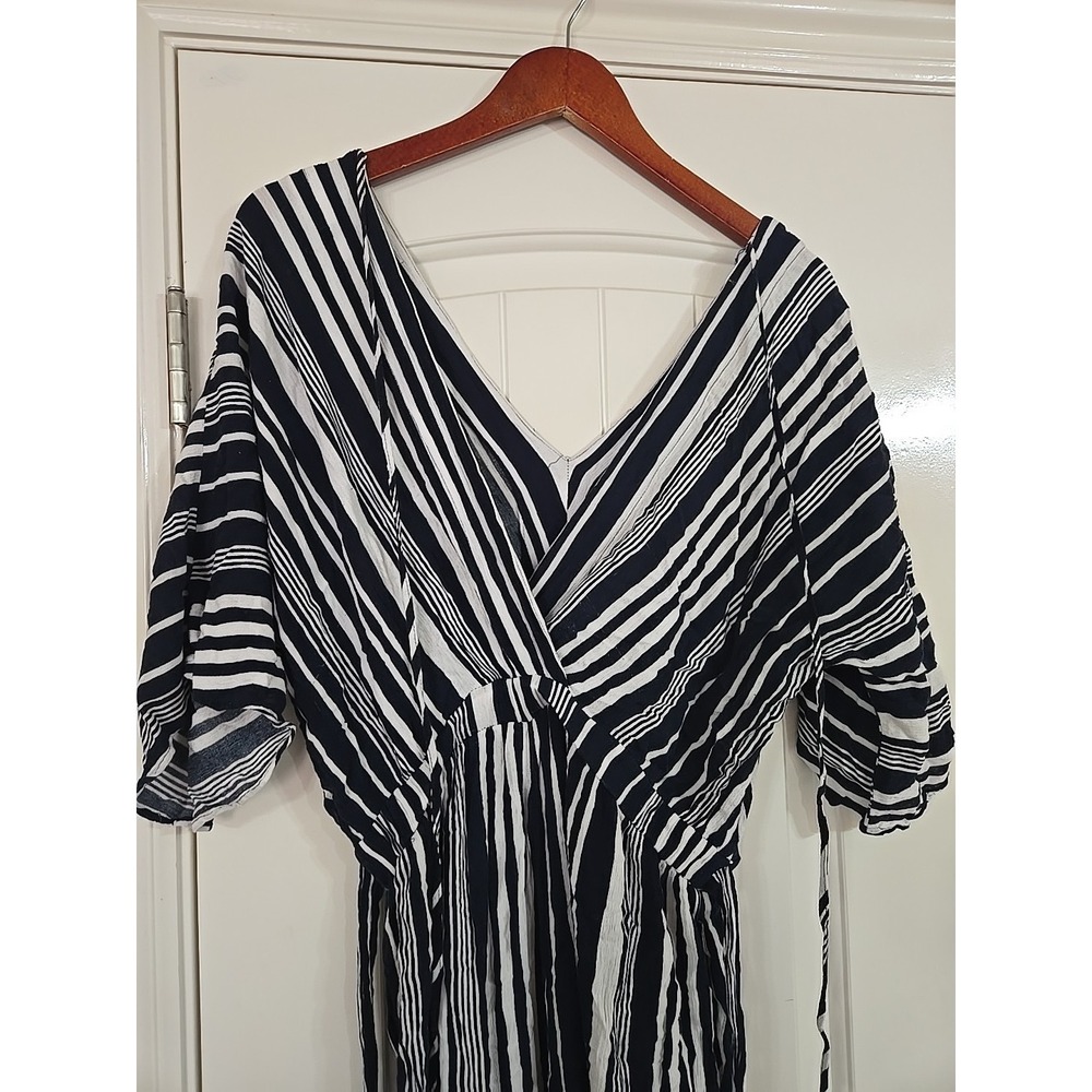 NY&Co Blue White Striped Off The Shoulder Jumpsuit Medium Wide Leg Summer - Picture 5 of 14